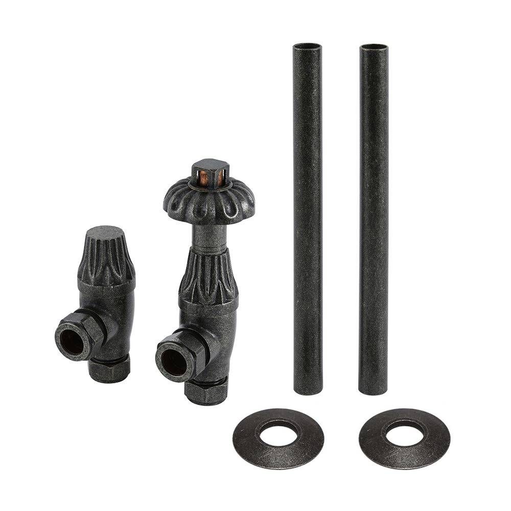 Robinet de radiateur coudé thermostatique style antique et kit de tuyauterie – Étain – Windsor