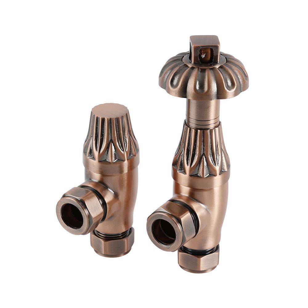 Robinets de radiateur d’angle thermostatique rétro (paire) – Cuivre antique - Windsor