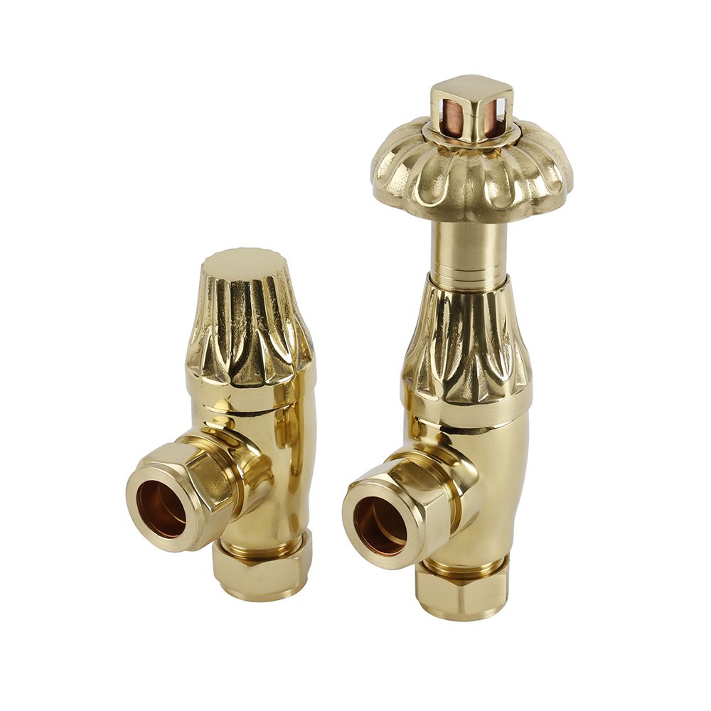 Robinets de radiateur d’angle thermostatique rétro (paire) – Laiton poli - Windsor