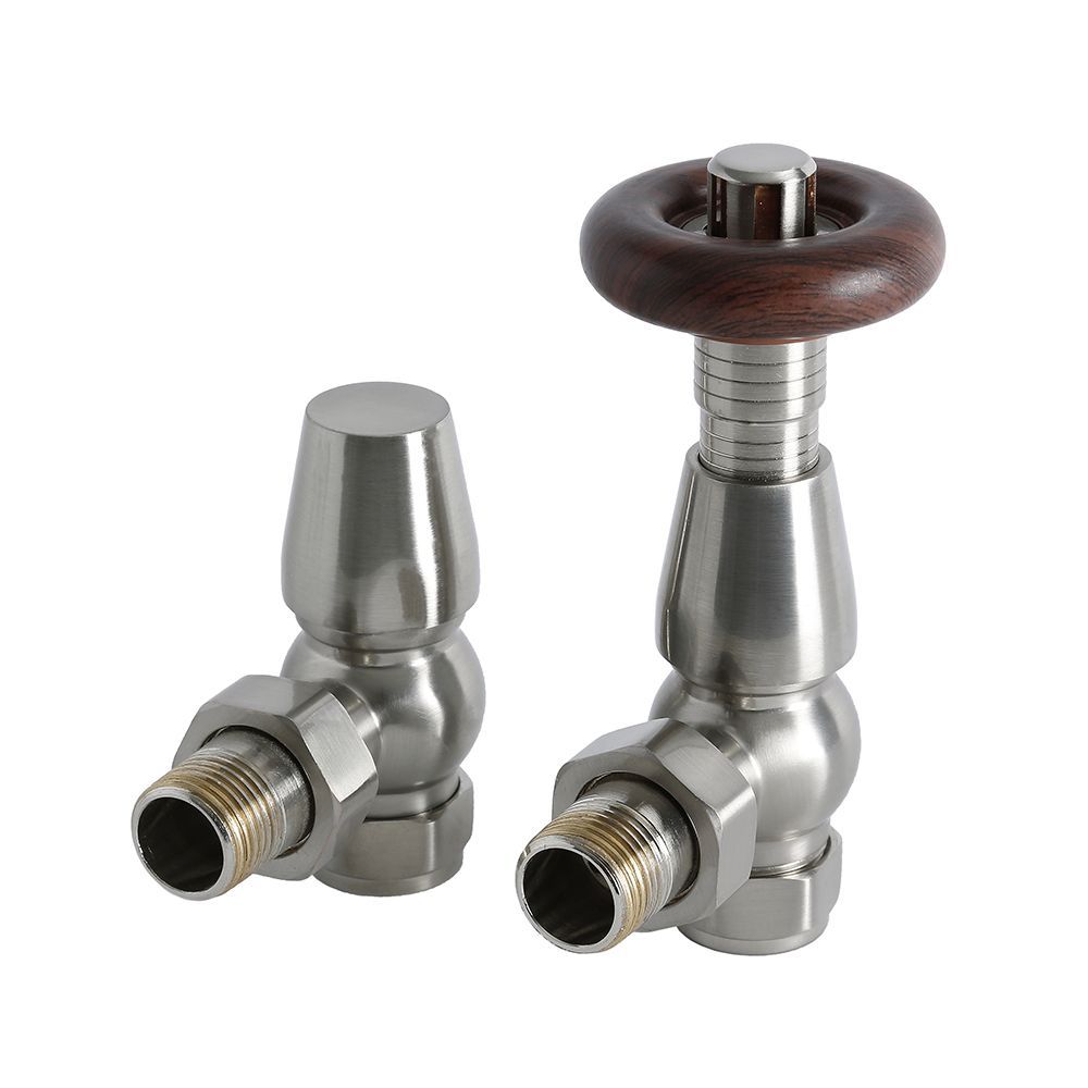 Paire de robinets de radiateur d’angle thermostatiques rétro – Nickel satiné – Select