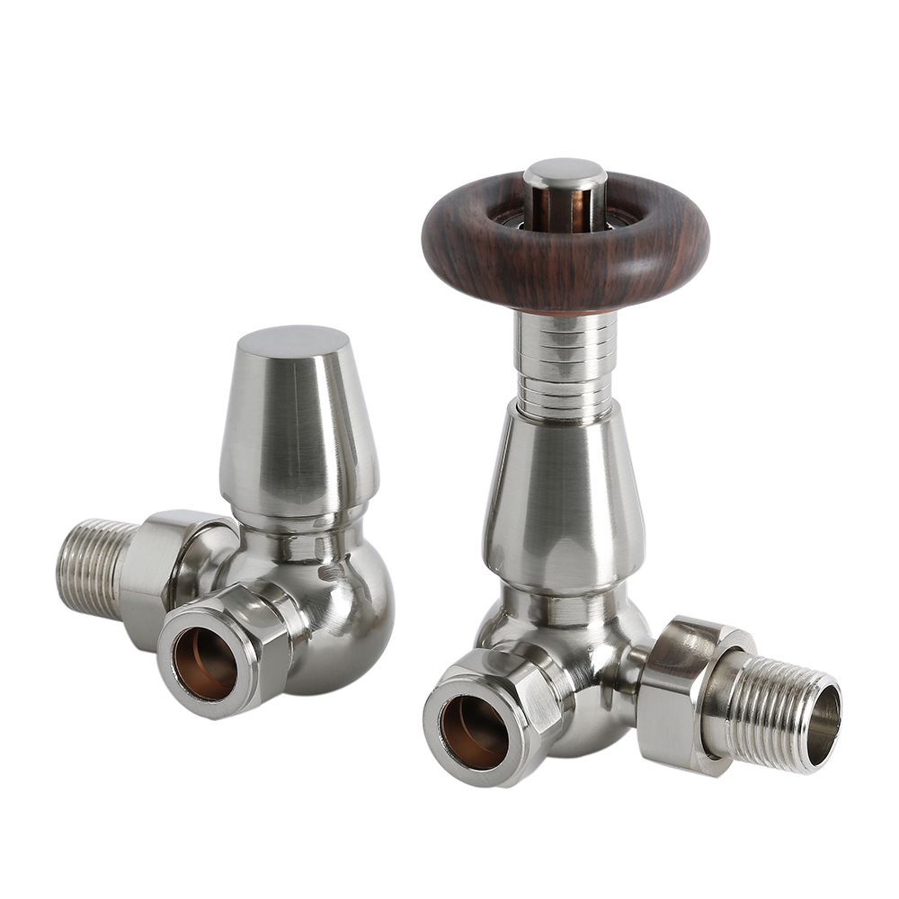 Robinets de radiateur d’angle thermostatique – Style rétro – Nickel satiné - Windsor