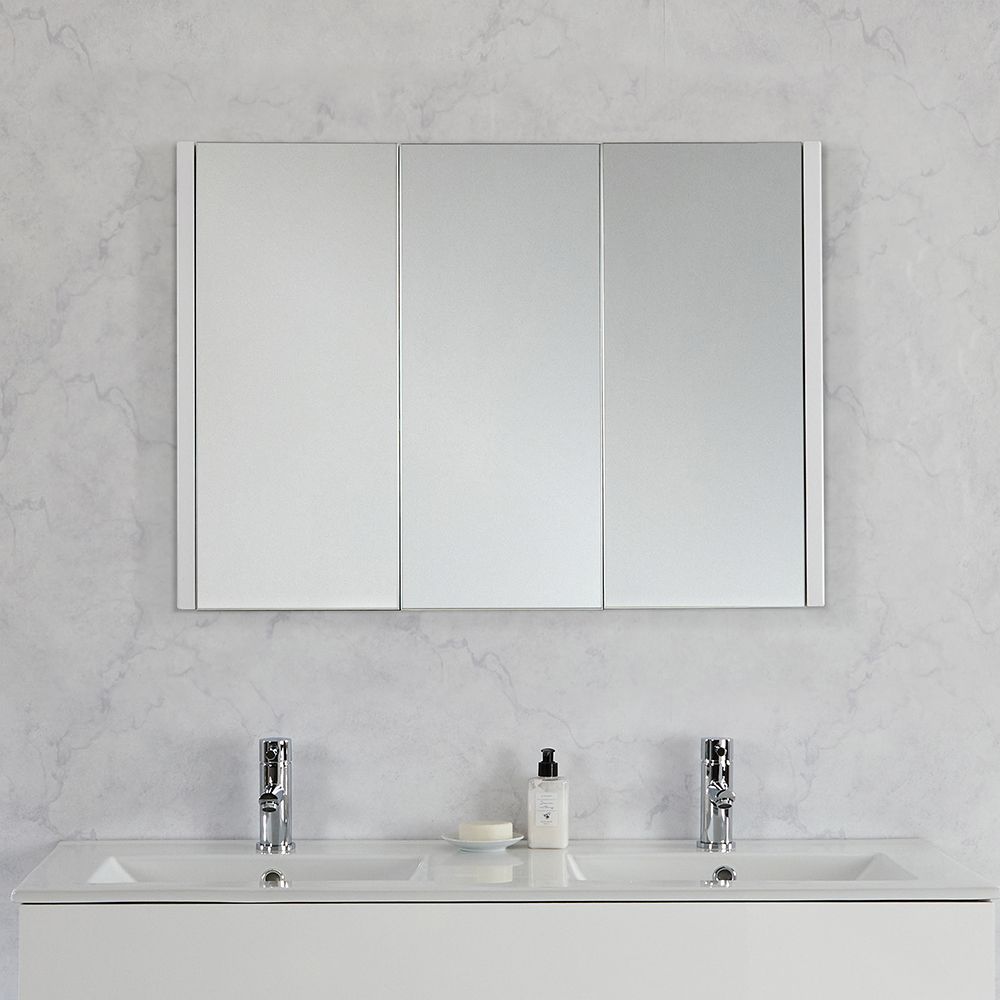 Armoire de salle de bains murale à miroirs - 90 cm x 65 cm - Blanc - Cluo