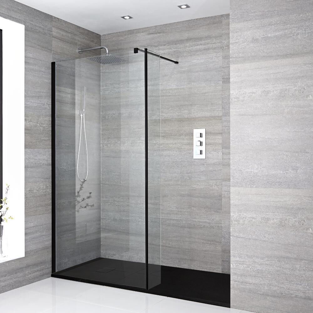 Douche italienne avec receveur à effet texturé – Choix de tailles et paroi de retour en option - Nox
