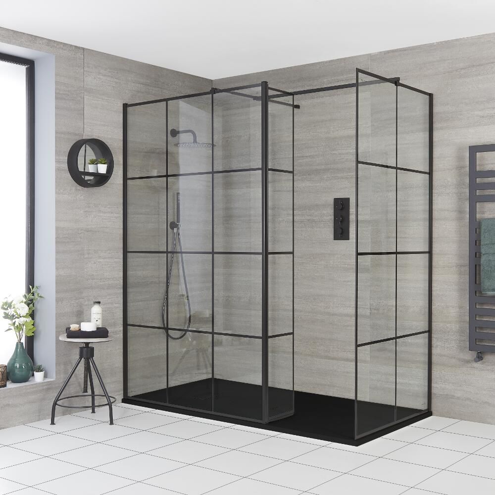 Douche italienne d’angle avec receveur à effet texturé – Choix de tailles et paroi de retour en option - Barq