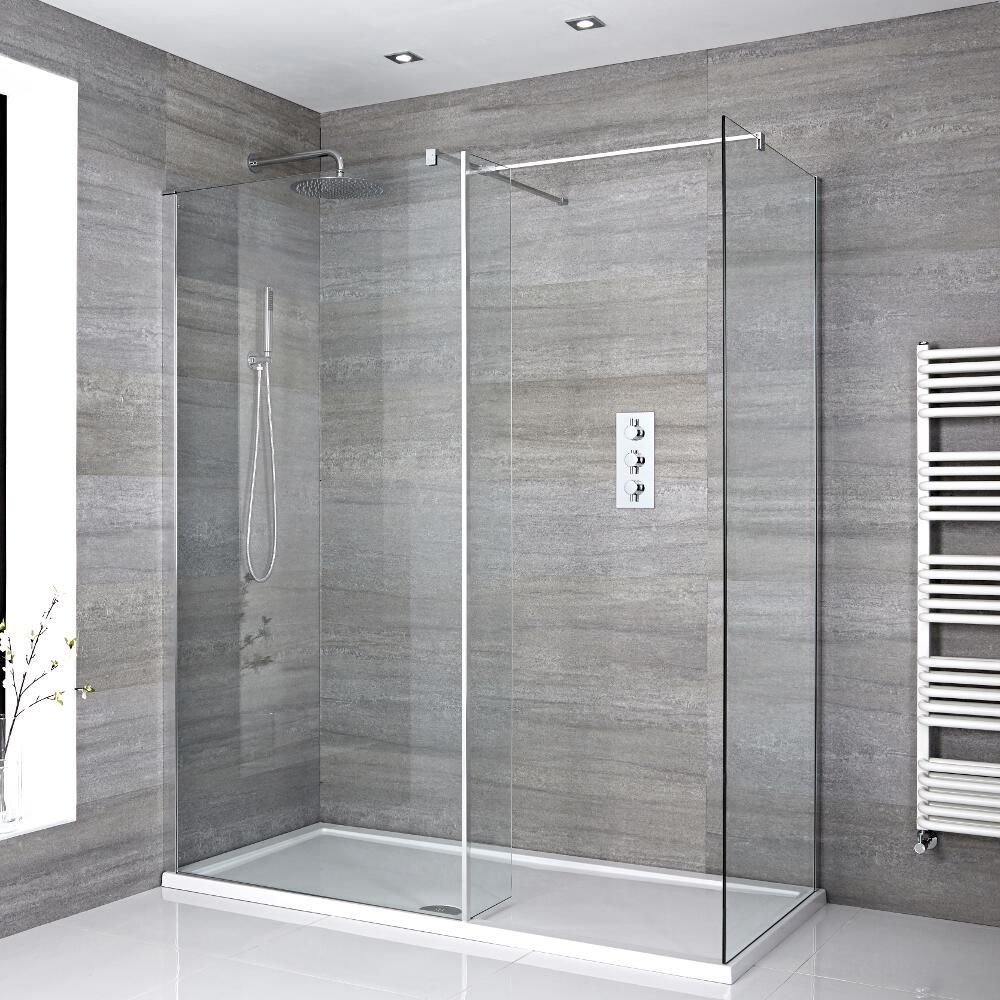 Douche italienne d’angle avec receveur – Choix de tailles et paroi de retour en option - Portland