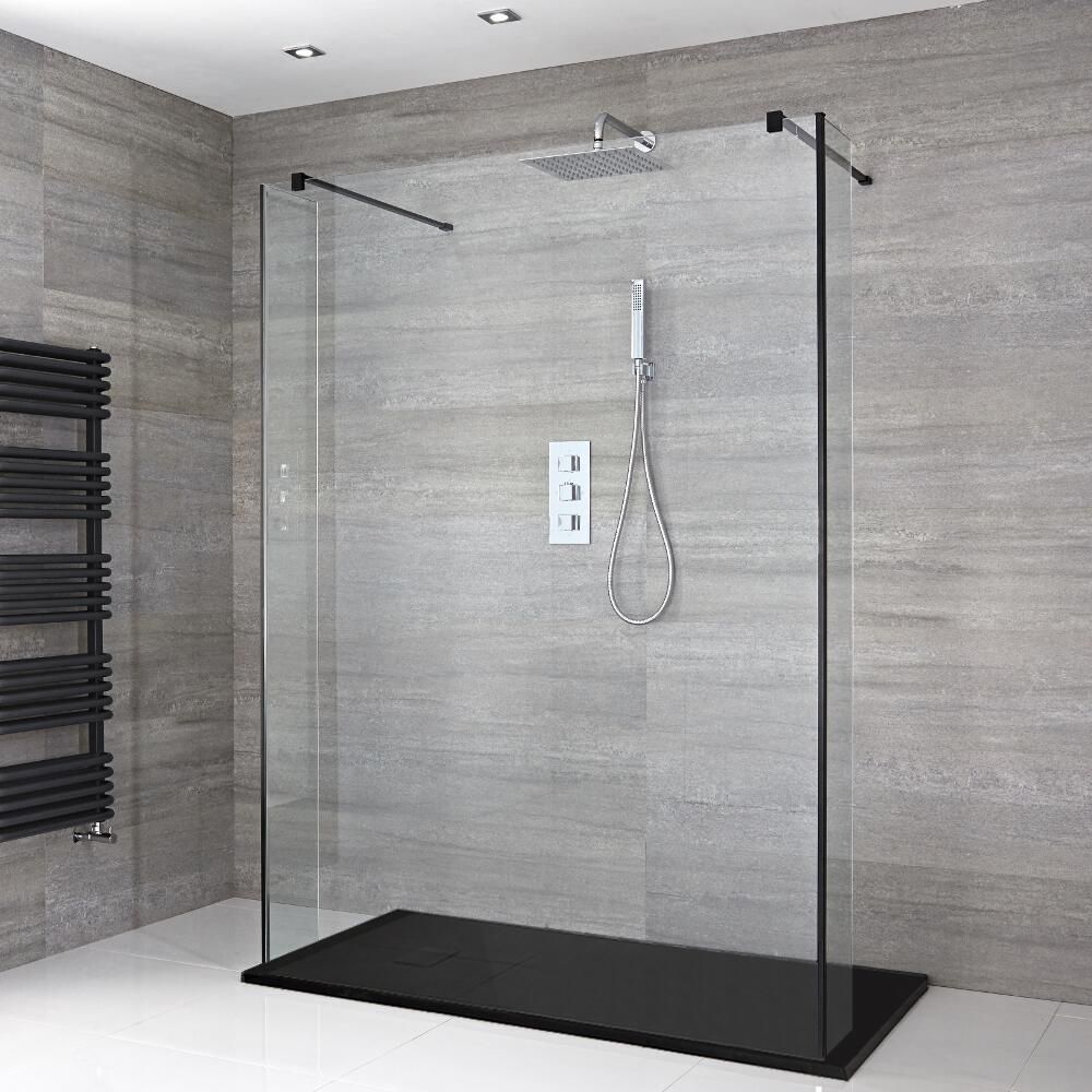 Douche italienne en îlot avec receveur à effet texturé – Choix de tailles et parois de retour en option - Nox