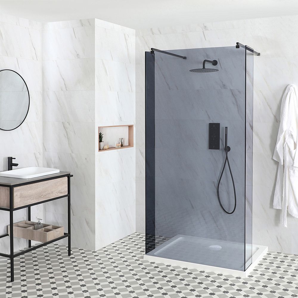 Douche italienne en îlot verre fumé – Receveur de douche – Parois de retour pivotantes en option – Choix de tailles – Nox-Luna