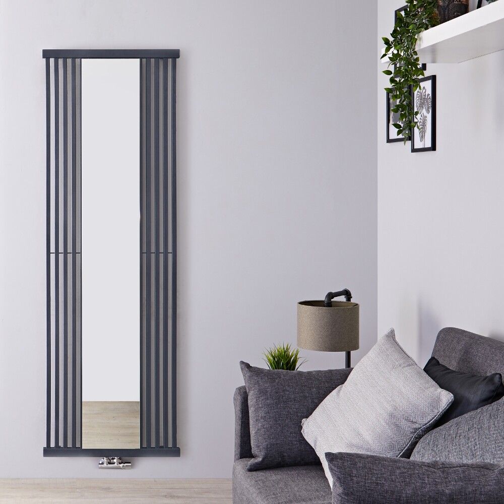 Lublin - Radiateur Vertical Design Gris Pierre Avec Miroir 170cm x 64cm