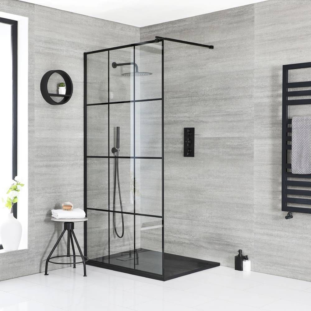 Douche italienne avec verrière et receveur à effet texturé – Choix de tailles - Barq