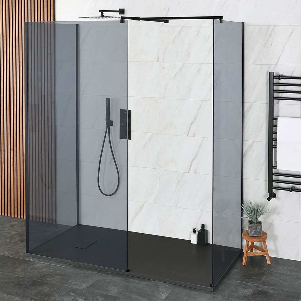 Douche italienne à 3 parois – Verre fumé – Receveur de douche à effet texturé – Choix de tailles – Nox-Luna