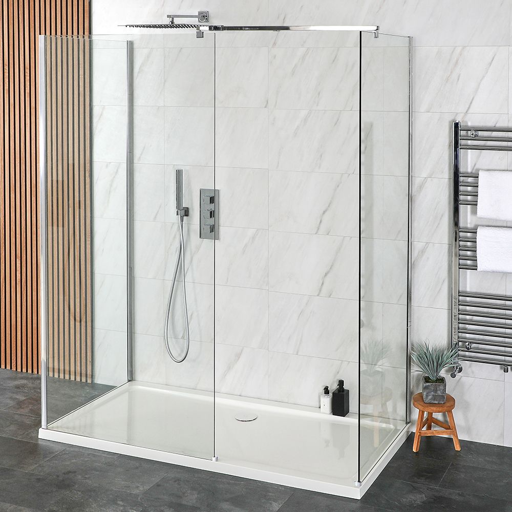 Douche italienne à 3 parois – Chromé – Receveur de douche – Choix de tailles – Portland