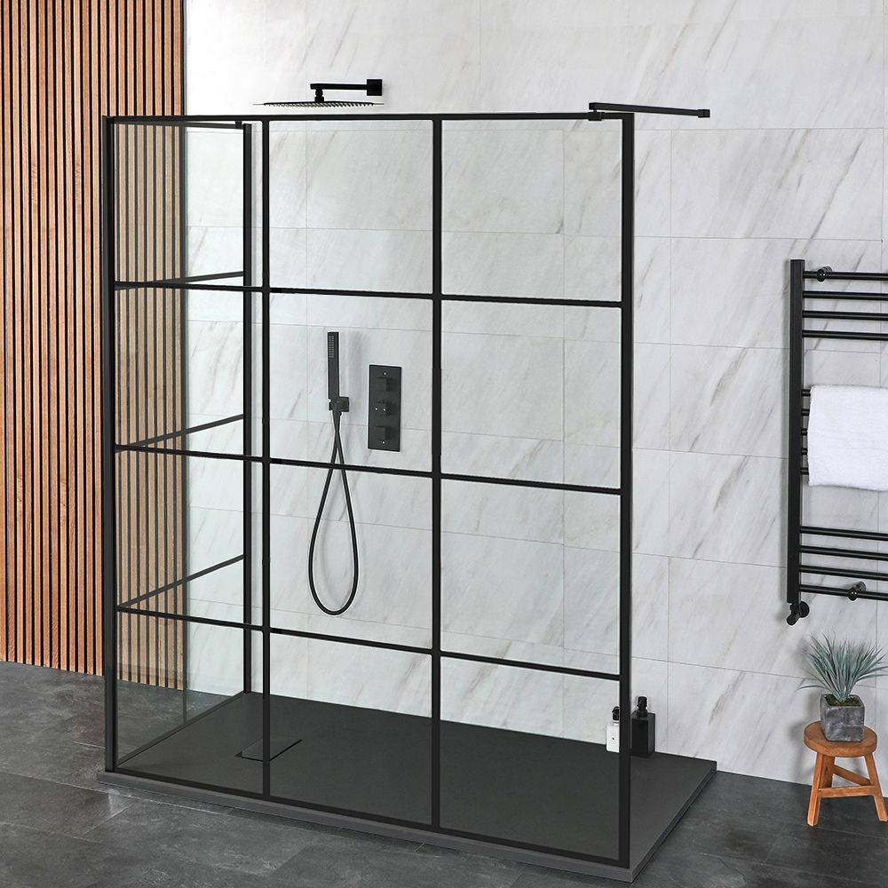 Douche italienne à 2 parois – Avec verrière – Receveur de douche à effet texturé – Choix de tailles – Barq