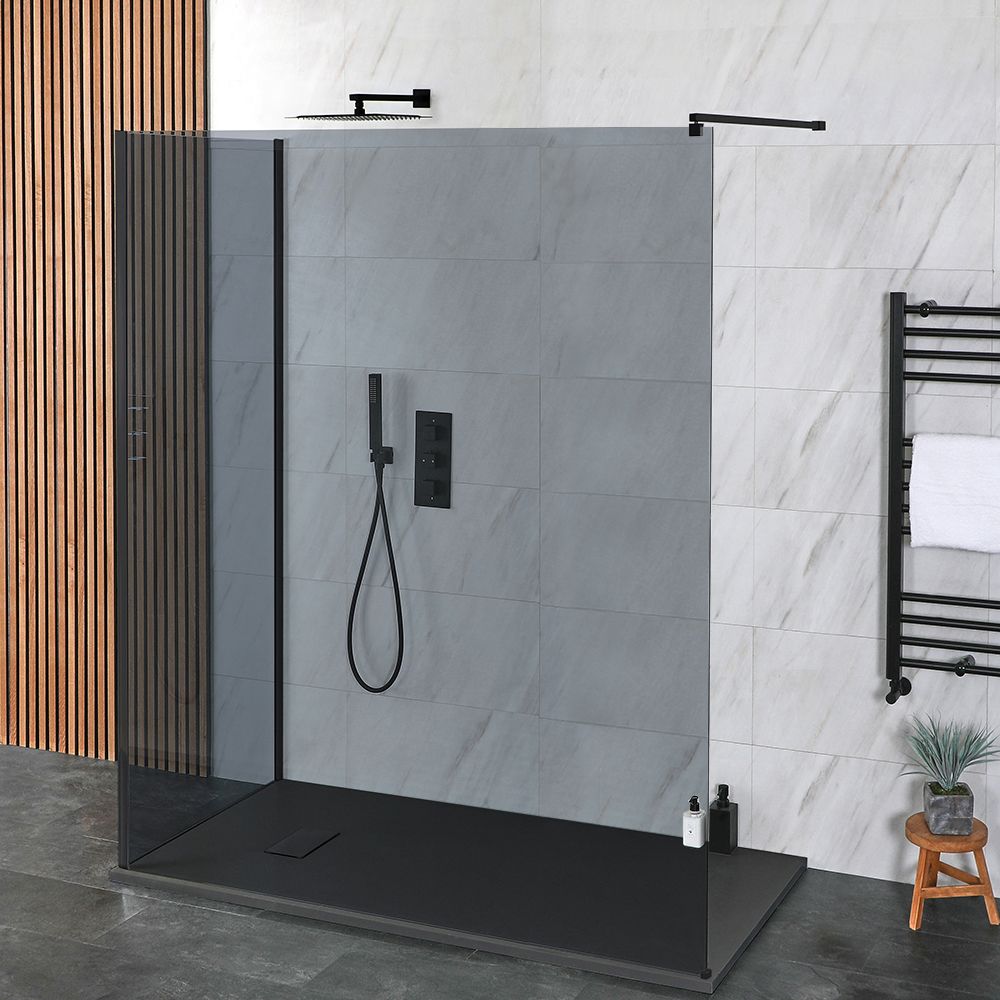 Douche italienne à 2 parois – Verre fumé – Receveur de douche à effet texturé – Choix de tailles – Nox-Luna