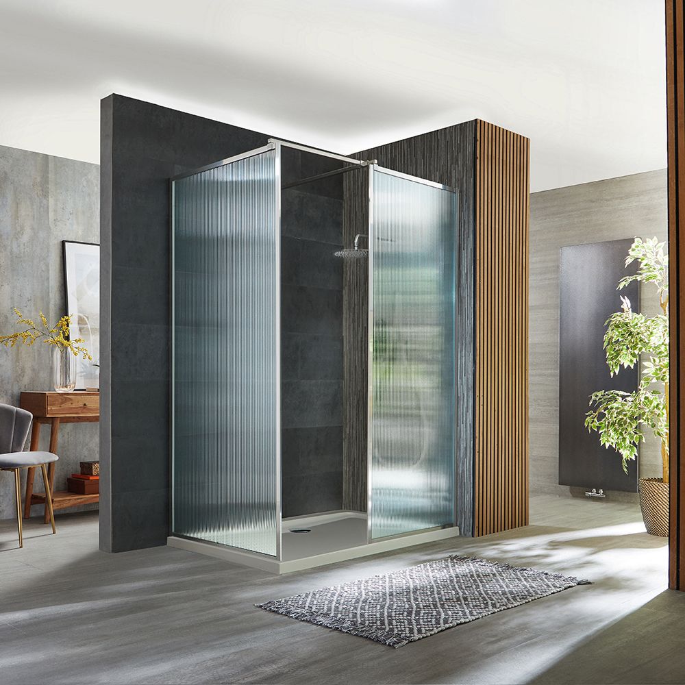 Douche italienne d’angle cannelée avec cadre - Avec receveur – Chromé – Choix de tailles – Florence