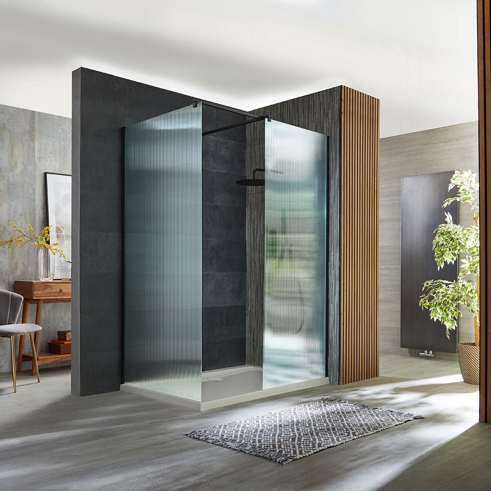 Douche italienne d'angle cannelée avec receveur – Noir – Choix de tailles – Florence