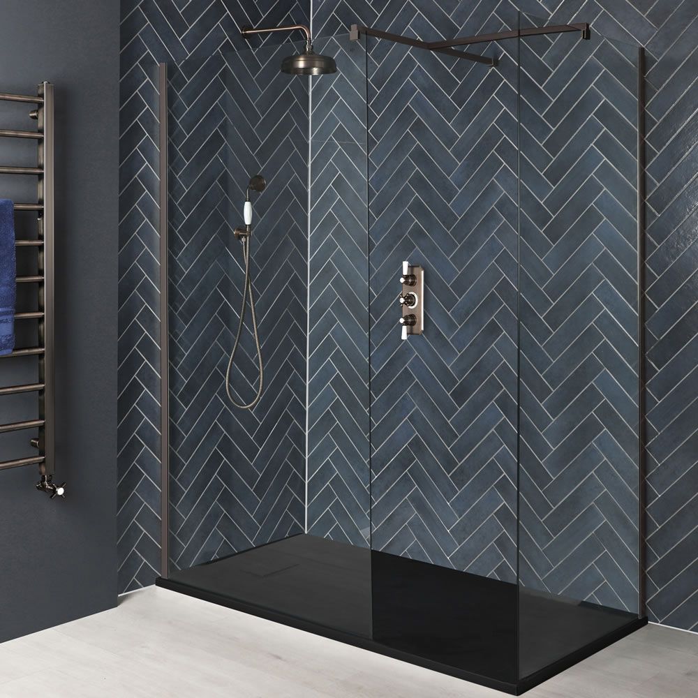 Douche italienne d’angle avec receveur à effet texturé – Tailles multiples – Bronze mat - Augusta