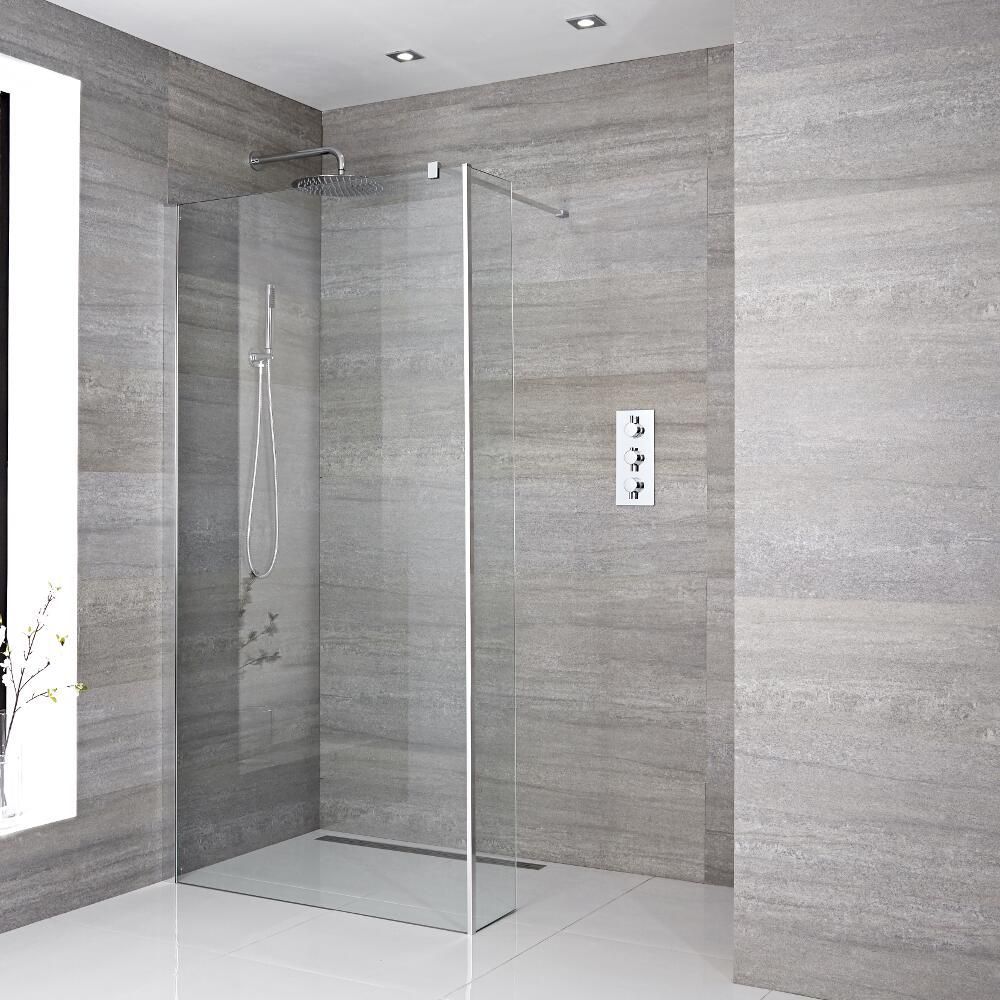 Paroi de douche italienne de 195 cm – Chromé – Tailles multiples et paroi de retour en option – Portland
