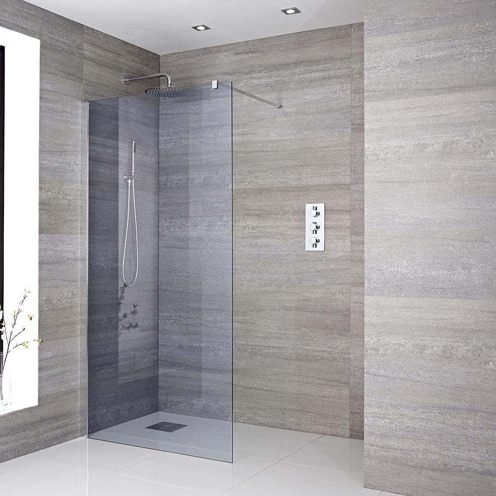Douche italienne verre fumé – Tailles multiples – Choix de caniveau – Portland-Luna