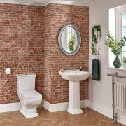 Lavabo sur colonne & Pack WC Rétro - 2 Trous - 60,5 x 47 x 88cm - Chester