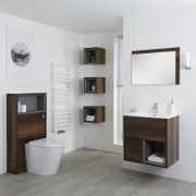Meuble Lavabo 46.5x81cm - Niche 30cm - Miroir & Pack WC - Hoxton Chêne Foncé