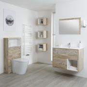 Ensemble de meuble – Meuble vasque suspendu simple 80 cm et meuble WC avec cuvette à poser – Chêne clair – Choix de LED – Hoxton