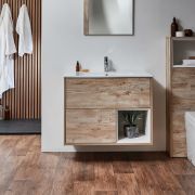 Meuble de salle de bain suspendu avec niche – 81 cm – Choix de finitions, de plan vasques et lumières LED en option – Hoxton