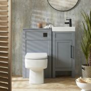 Meuble lavabo rétro avec lavabo – 40 cm – Gris clair – Avec meuble WC et cuvette à poser Sandford – Choix de poignées – Warwick