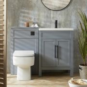 Meuble lavabo rétro avec lavabo – 61,5 cm – Gris clair – Avec meuble WC et cuvette à poser Sandford – Choix de poignées – Warwick
