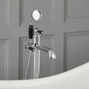 Mitigeur bain douche rétro en îlot – Commande Levier – Chromé et noir – Elizabeth