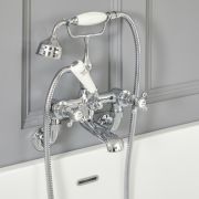 Mélangeur bain douche mural rétro – Commandes croisillons – Chromé et blanc - Elizabeth