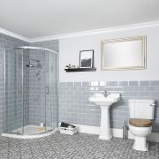 Ensemble de salle de bain rétro – Cabine de douche, pack WC & lavabo sur colonne - Richmond