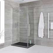 Cabine de douche d’angle à double portes pivotantes – Avec receveur à effet texturé – Choix de tailles - Portland