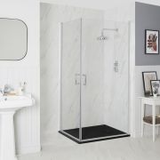 Cabine de douche d’angle à double portes pivotantes – Avec receveur à effet texturé – Choix de tailles - Langley