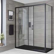 Cabine de douche d’angle à porte coulissante avec receveur de douche – Noir – Tailles multiples - Nox