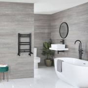 Sèche-serviettes mixte plat - Noir mat - 60 cm x 40 cm - Avec élément électrique de 200W, robinets de radiateur et adaptateur - Nox