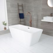 Baignoire îlot moderne rectangulaire – Blanc – 161,5 cm x 72 cm – Choix de finition du trop-plein – Sandford