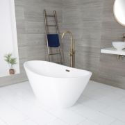 Baignoire îlot moderne ovale – Blanc – 157 cm x 78,5 cm – Choix de finition du trop-plein – Ashbury