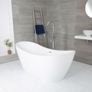 Baignoire îlot moderne ovale – Blanc – 186 cm x 71 cm – Choix de finition du trop-plein – Otterton