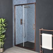 Porte de douche coulissante avec receveur à effet texturé – Cuivre brossé – Choix de tailles – Choix de finition du receveur – Eris