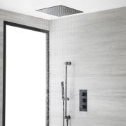 Kit de douche thermostatique avec mitigeur, pommeau de douche encastré et kit douchette sur rampe – Noir - Nox