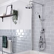 Colonne de douche rétro - Mitigeur exposé 3 fonctions – Bec verseur, pommeau et douchette – Chromé et noir - Elizabeth