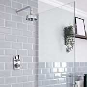 Kit de douche thermostatique 1 fonction - Pommeau rond Ø 15 cm - Bras mural – Chromé et noir - Elizabeth