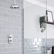 Kit de douche thermostatique à 1 fonction - Pommeau rond Ø 15 cm - Bras plafonnier – Chromé et blanc - Elizabeth