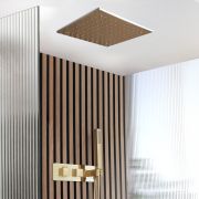 Kit de douche encastrable - Pommeau plafonnier 40 x 40 cm & douchette sur clip - Or satiné - Lyra