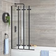Baignoire rectangulaire - Avec pare-baignoire pliant noir – Choix de tailles, de tabliers et de bonde – Exton