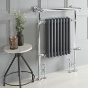 Sèche-serviettes mixte rétro - Anthracite – 93 cm x 62 cm (avec barre déportée) – Choix de thermostat Wi-Fi - Elizabeth