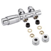 Robinet de radiateur thermostatique droit en « H » - Chromé - Adaptateurs cuivre 12mm