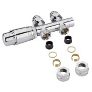 Robinet de radiateur thermostatique en « H » droit - Chromé - Adaptateurs cuivre 16mm