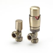 Robinet de radiateur coudé et tête de réglage thermostatique – Or brossé