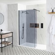 Paroi de douche italienne verre fumé – Receveur de douche – Paroi de retour pivotante en option – Choix de tailles – Nox-Luna